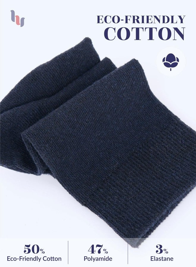 Hugh Ugoli Women's Cotton Crew Socks, Regular Fit, Soft, Plain Color socks for Trouser, 4 Pairs, Black/Navy Blue, Shoe Size: 6-9 - Image 4